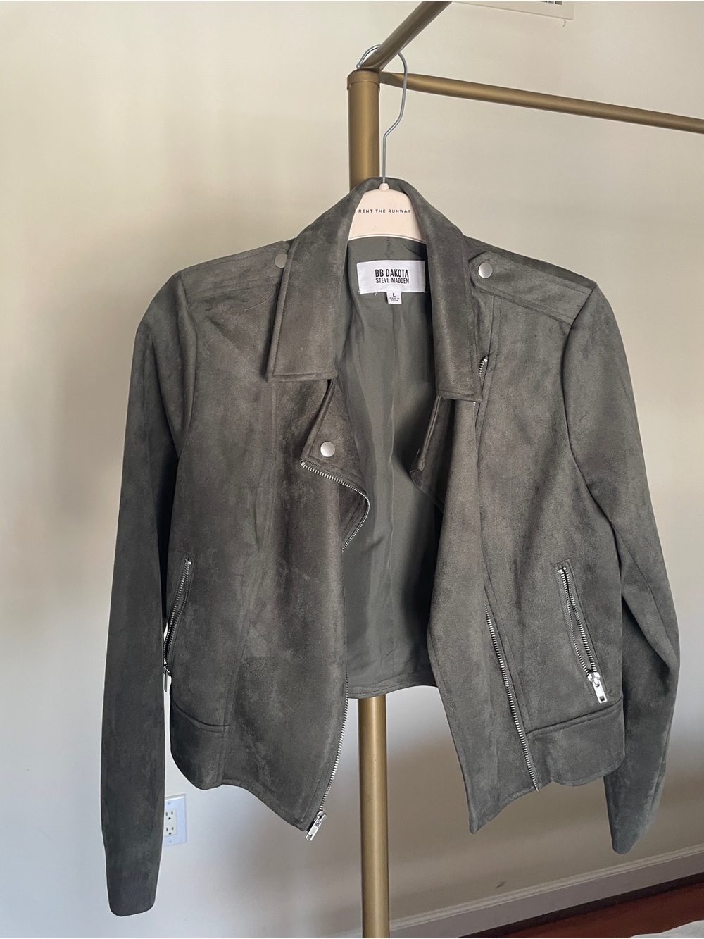 Steve Madden Suede Moto Jacket in Oliv